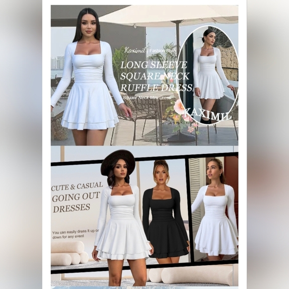 Kaximil Square Neck Rufle Hem Mini Dress #1026 - Picture 6 of 11